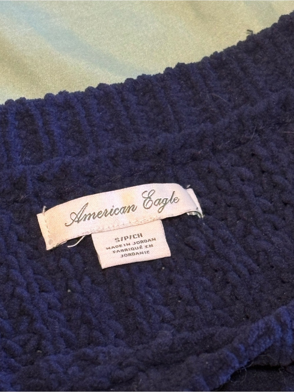 American Eagle Outfitters Navy Textured Crewneck Sweater